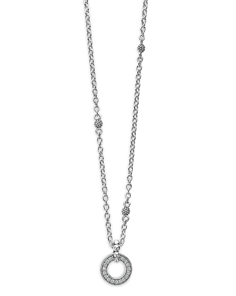 Lagos Sterling Silver Caviar Spark Diamond Pendant Necklace