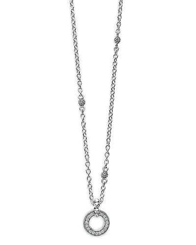 Lagos Sterling Silver Caviar Spark Diamond Pendant Necklace