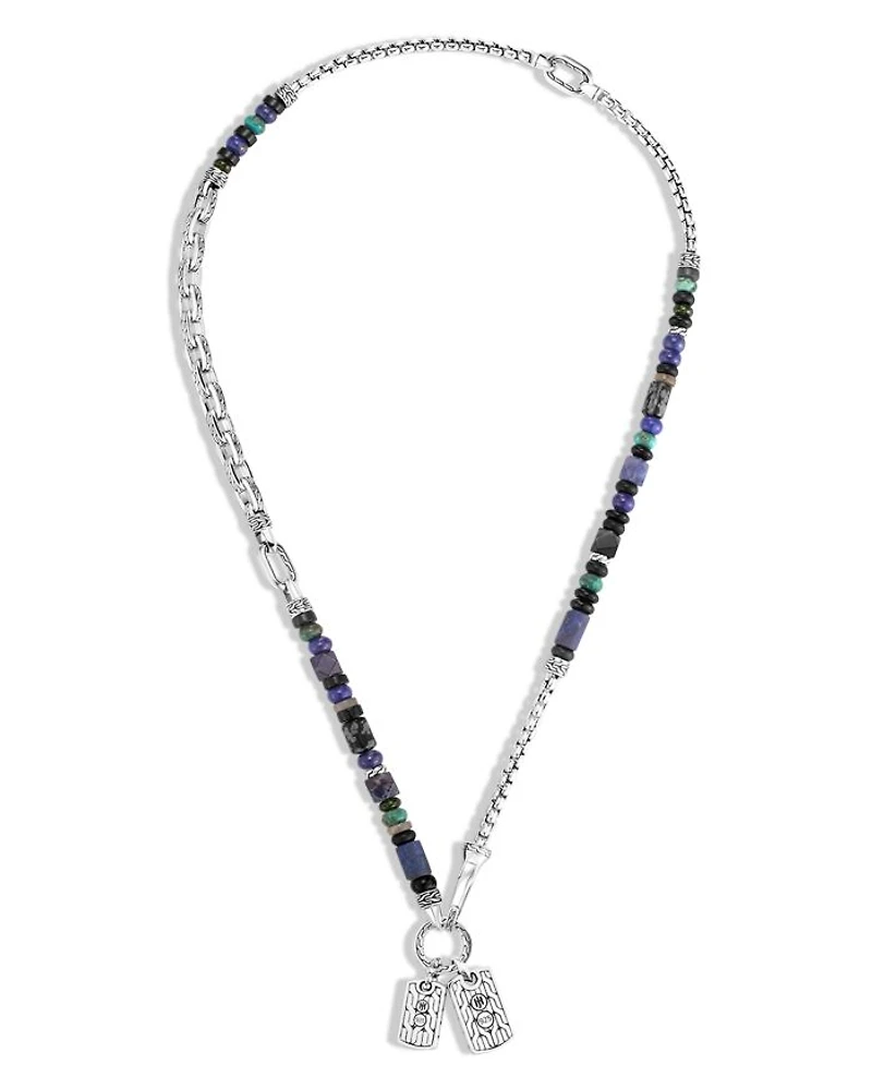Sterling Silver Classic Chain Lapis Lazuli, Black Onyx, Grey Moonstone, Chrome Diopside and Turquoise Pendant Necklace, 22"