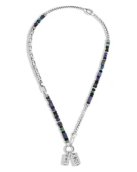 Sterling Silver Classic Chain Lapis Lazuli, Black Onyx, Grey Moonstone, Chrome Diopside and Turquoise Pendant Necklace, 22"