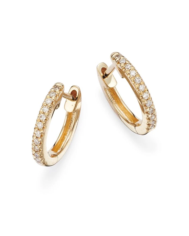 14K Yellow Gold Diamond Small Huggie Hoop Earrings - Exclusive
