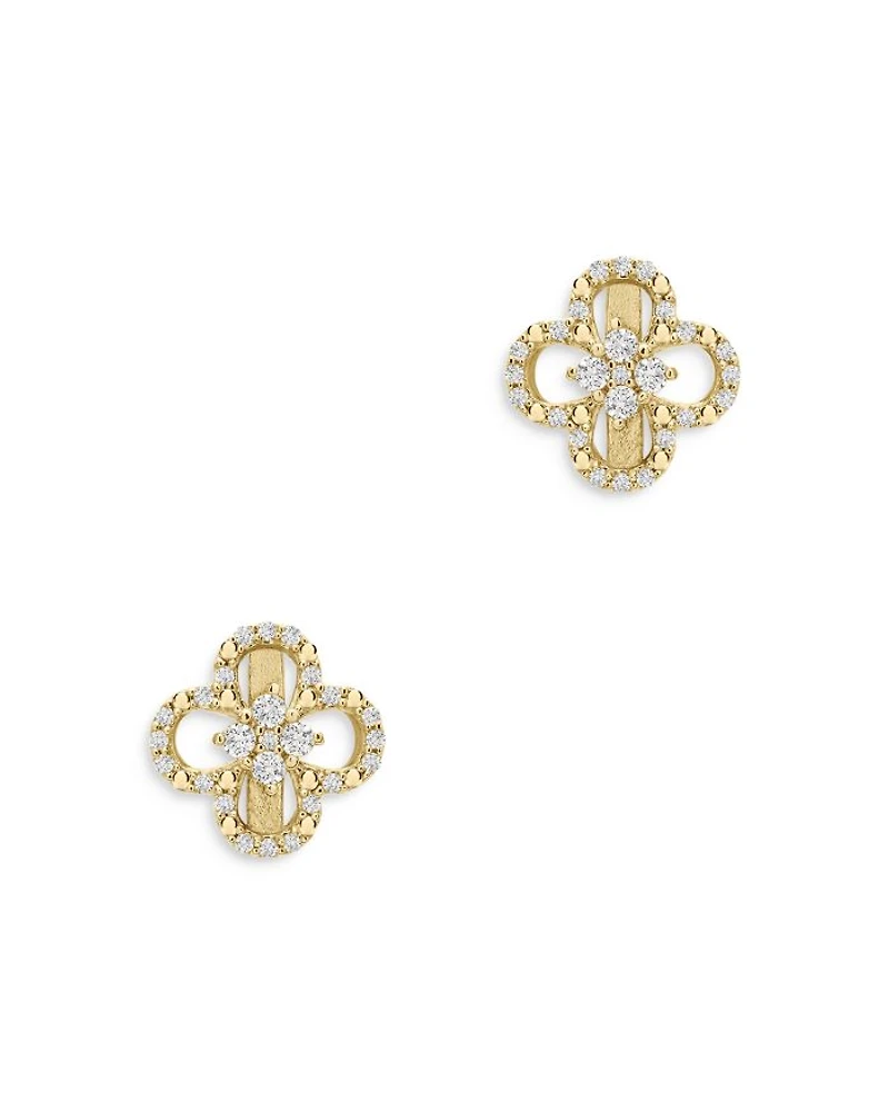 Diamond Clover Stud Earrings in 14K Yellow Gold