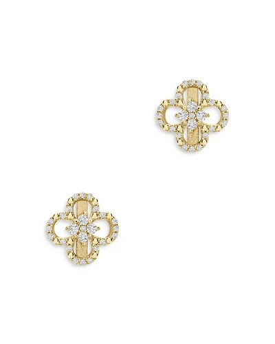 Diamond Clover Stud Earrings in 14K Yellow Gold