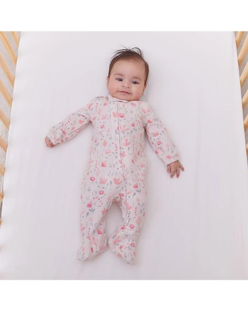 Girls' Floral Print Comfort Zip Front Footie - Baby