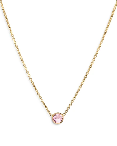 Zoe Lev 14K Yellow Gold Rose Zircon Birthstone Solitaire Pendant Necklace, 16-18