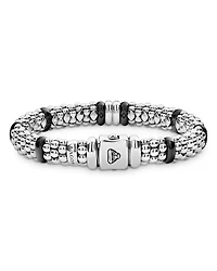 Sterling Silver & Ceramic Caviar Beaded Diamond Station Bracelet