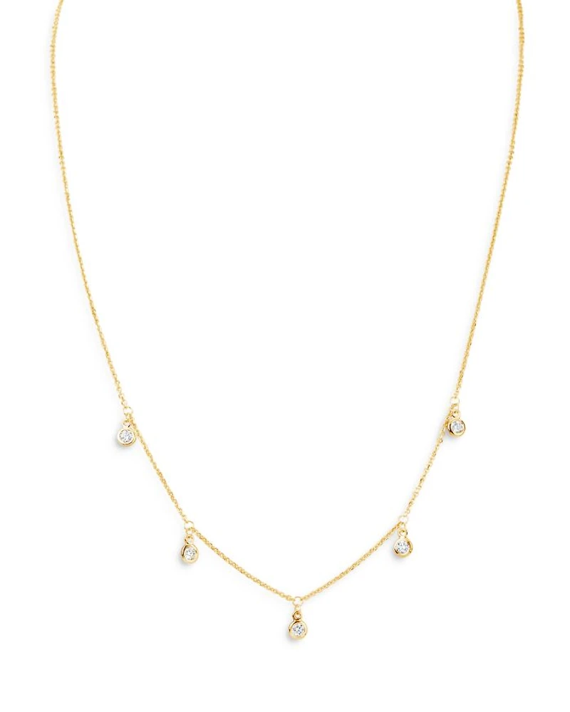 Diamond Droplet Station Necklace in 14K Yellow Gold, 0.30 tcw