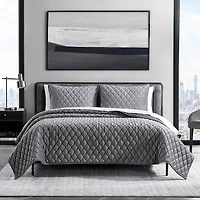 Diamond Velvet Charcoal King Quilt Set