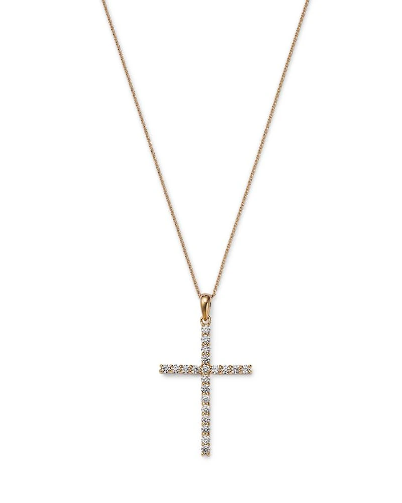 Diamond Micro-Pave Cross Pendant Necklace in 14K Gold