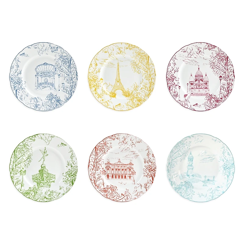 Bernardaud Tout Paris Assorted Salad Plates, Set of 6