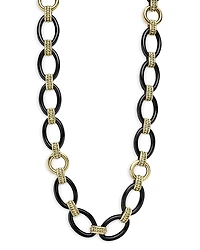 Lagos Meridian 18K Yellow Gold Black Caviar Black Ceramic Oval Link Necklace, 18