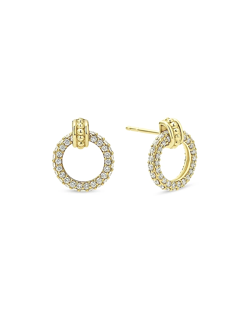Lagos Meridian 18K Yellow Gold Caviar Diamond Circle Drop Earrings