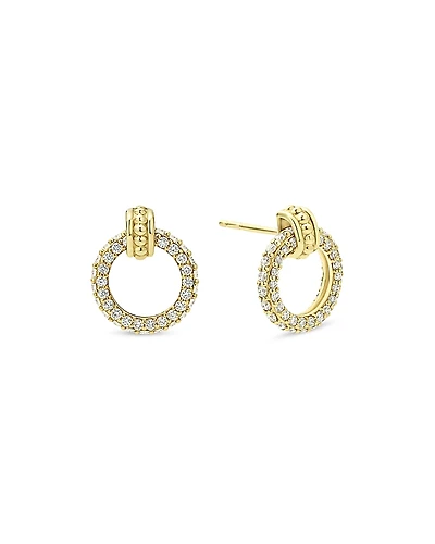 Lagos Meridian 18K Yellow Gold Caviar Diamond Circle Drop Earrings
