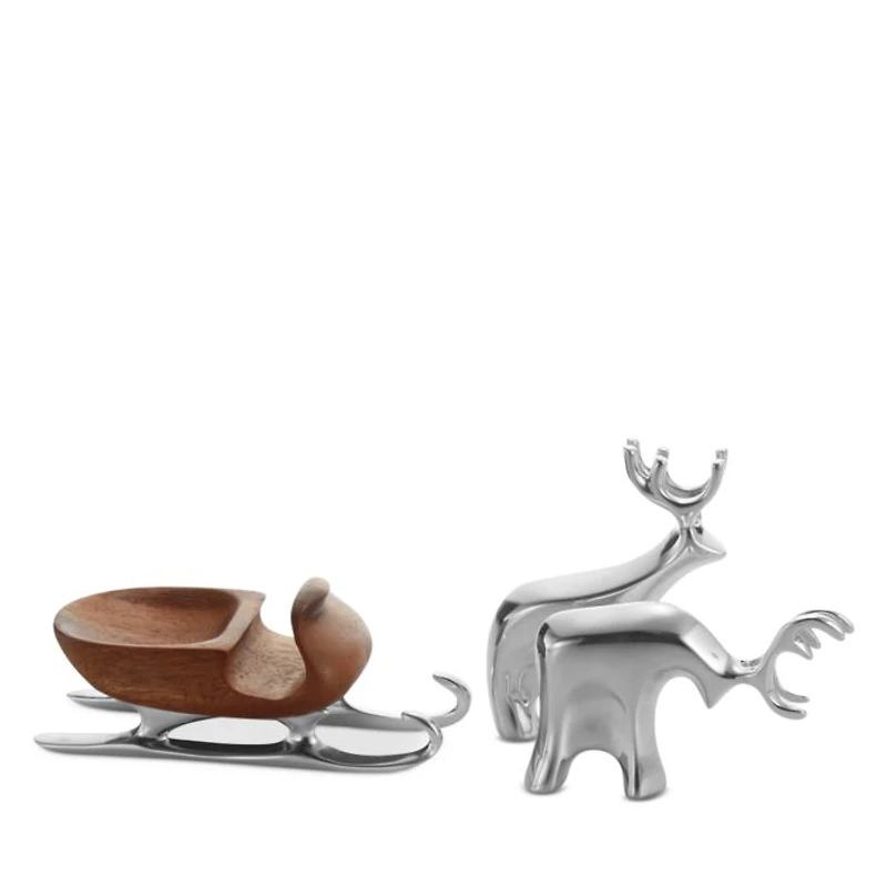 3 Piece Miniature Sleigh with Pair of Reindeer