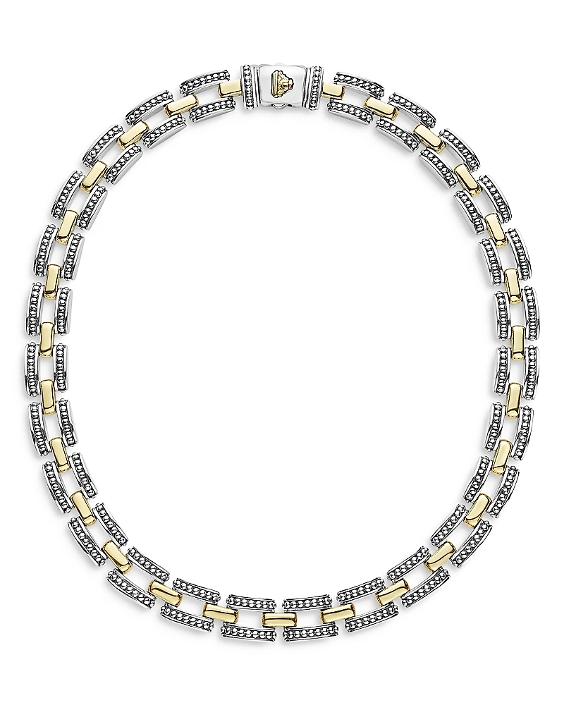 Lagos 18K Yellow Gold & Sterling Silver High Bar Link Statement Necklace