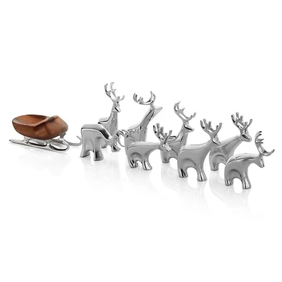 9 Piece Miniature Sleigh & Reindeer Set