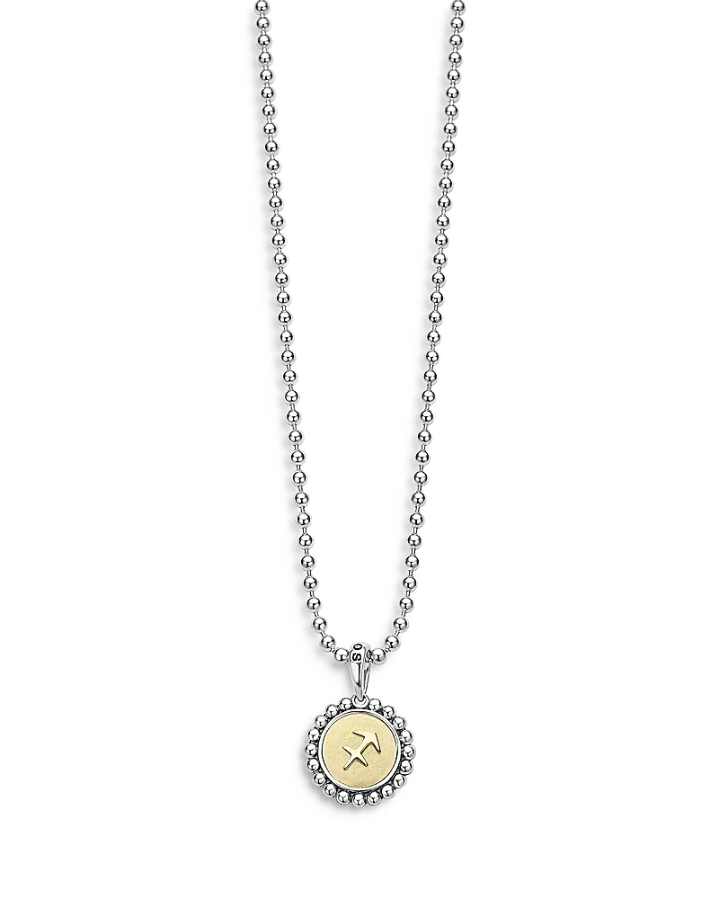Lagos Sterling Silver and 18K Yellow Gold Signature Caviar Zodiac Pendant Necklace, 16