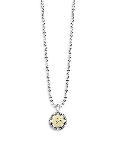 Lagos Sterling Silver and 18K Yellow Gold Signature Caviar Zodiac Pendant Necklace, 16