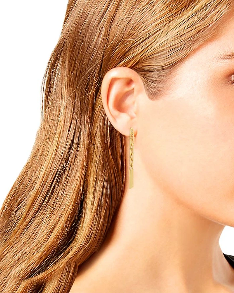 Logo Etched Chain Link Linear Drop Earrings