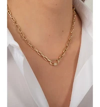 14K Yellow Gold Large Open Link Chain with Diamond Carabiner Necklace, 16"