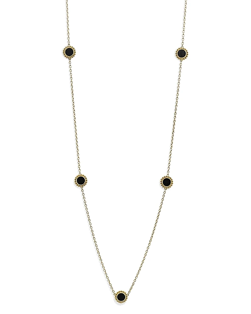 Lagos 18K Yellow Gold Covet Onyx Seven Station Caviar Bead Statement Necklace, 32