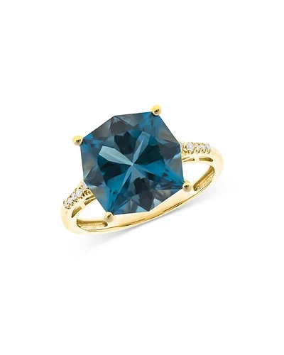 London Blue Topaz & Diamond Statement Ring in 14K Yellow Gold