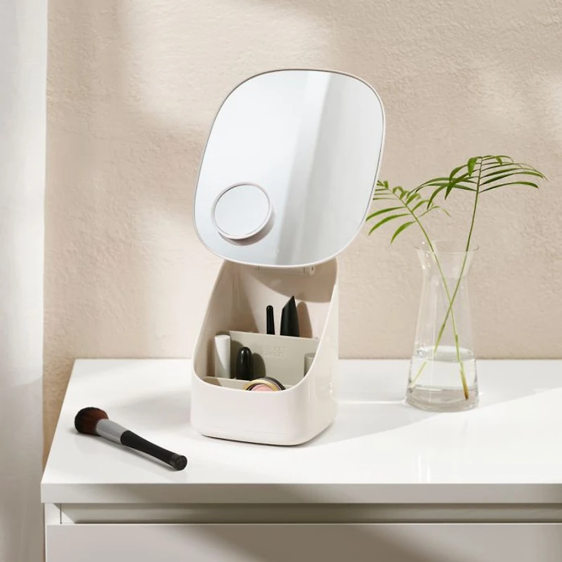 Viva Pedestal Mirror with Cosmetic Storage, Shell