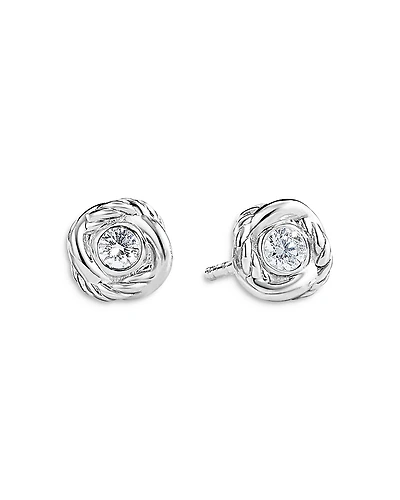 David Yurman 18K White Gold Crossover Infinity Stud Earrings with Diamonds