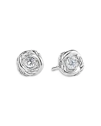 David Yurman 18K White Gold Crossover Infinity Stud Earrings with Diamonds
