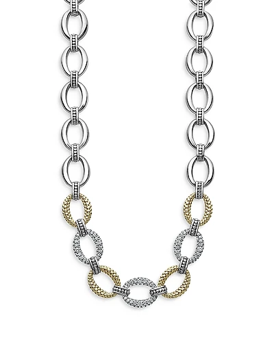 Lagos Sterling Silver & 18K Yellow Gold Caviar Luxe Diamond Link Necklace