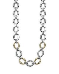 Lagos Sterling Silver & 18K Yellow Gold Caviar Luxe Diamond Link Necklace