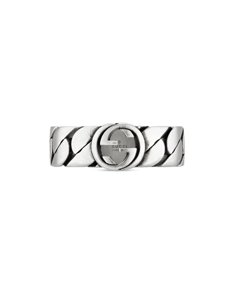Sterling Silver Interlocked G Black Enamel Chain Link Ring