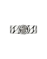 Sterling Silver Interlocked G Black Enamel Chain Link Ring