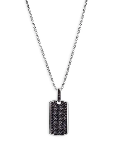 Men's Black Diamond Dog Tag Pendant in 14K White Gold, 0.50 tcw
