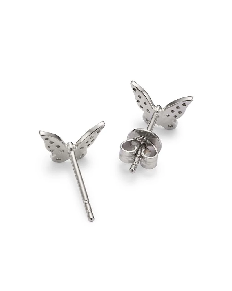 14K White Gold Diamond Butterfly Stud Earrings