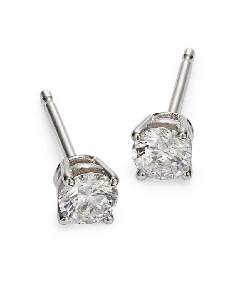 Colorless Certified Round Diamond Stud Earring 18K White Gold, 0.30-2.0 tcw
