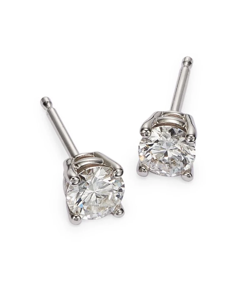 Colorless Certified Round Diamond Stud Earring 18K White Gold, 0.30-2.0 tcw
