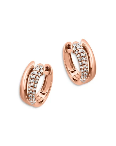 Pave Diamond Huggie Hoops in 14K Rose Gold, 0.30 tcw