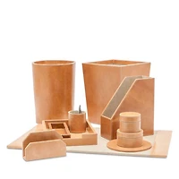 Leon Camel Full Grain Leather Tapered Rectangular Wastebasket