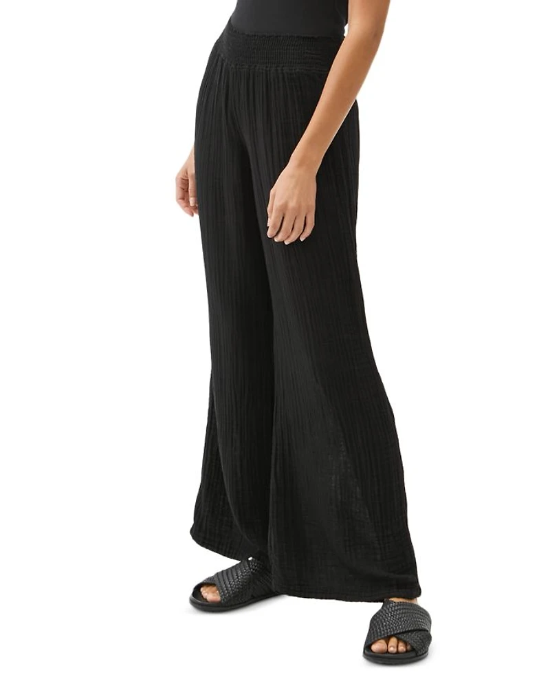 Smocked Wide-Leg Pants