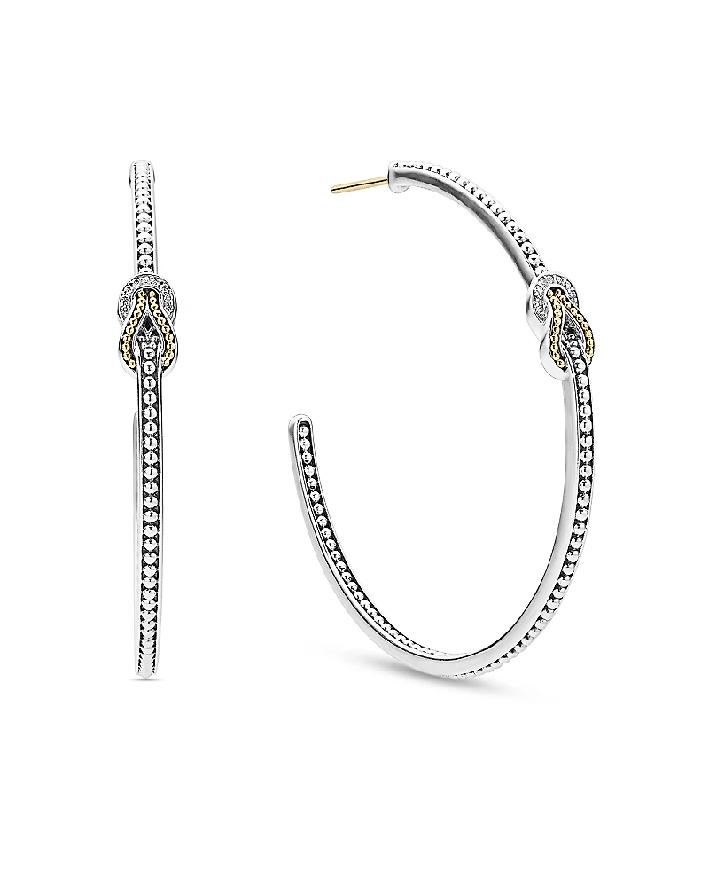 Lagos 18K Yellow Gold & Sterling Silver Newport Diamond Knot Large Hoop Earrings