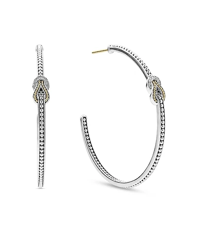 Lagos 18K Yellow Gold & Sterling Silver Newport Diamond Knot Large Hoop Earrings
