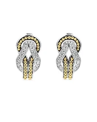 18K Yellow Gold & Sterling Silver Newport Diamond Knot Large Omega Clasp Earrings