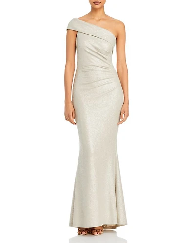 Metallic Knit One Shoulder Gown