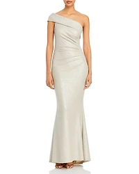 Metallic Knit One Shoulder Gown