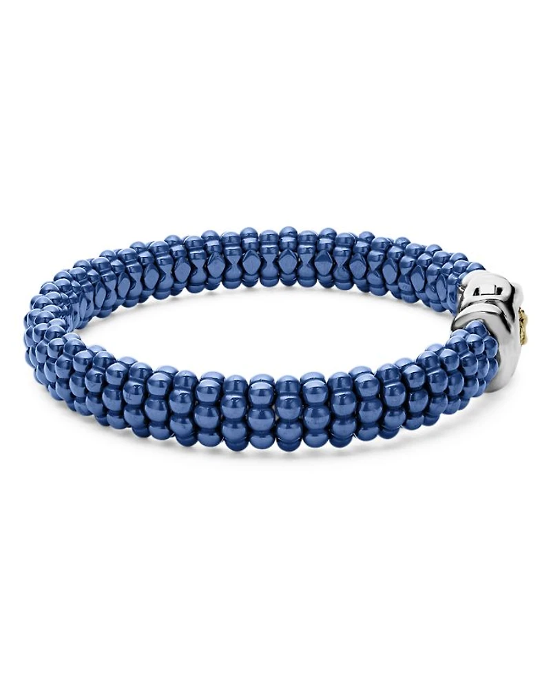 18K Yellow Gold & Sterling Silver Ultramarine Ceramic Bead Bracelet