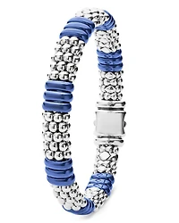 18K Yellow Gold & Sterling Silver Blue Ceramic Rondelle Caviar Bead Statement Bracelets