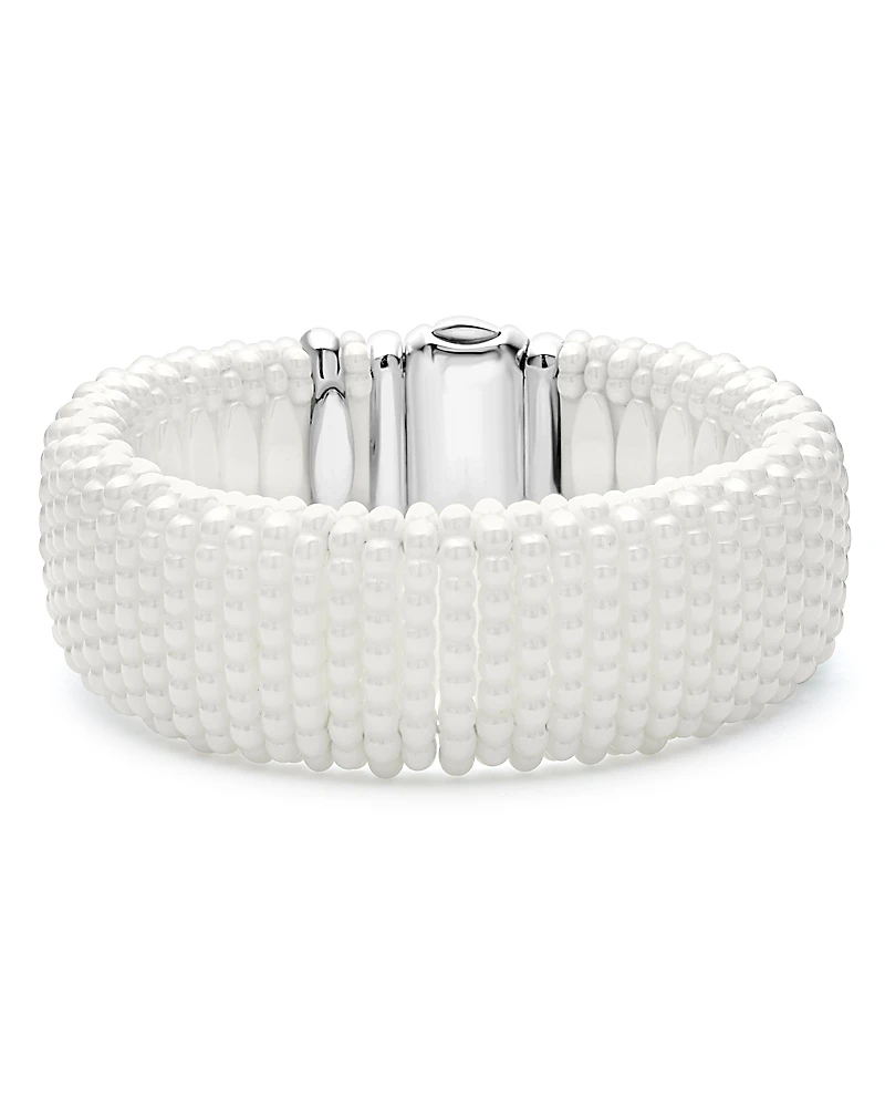 Lagos 18K Yellow Gold & Sterling Silver Wide White Ceramic Bead Bracelet