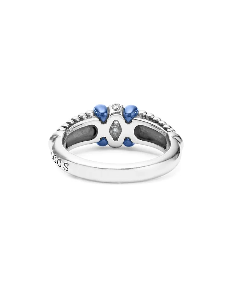 Sterling Silver Diamond & Ultramarine Ceramic Rondelle Bead Ring