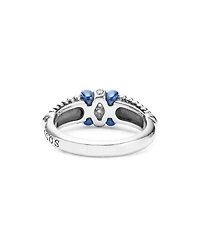 Sterling Silver Diamond & Ultramarine Ceramic Rondelle Bead Ring